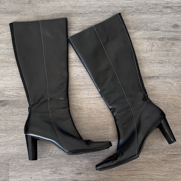 Anne Klein Black Leather Women's Boots with Sporty Detail - Picture 1 of 15